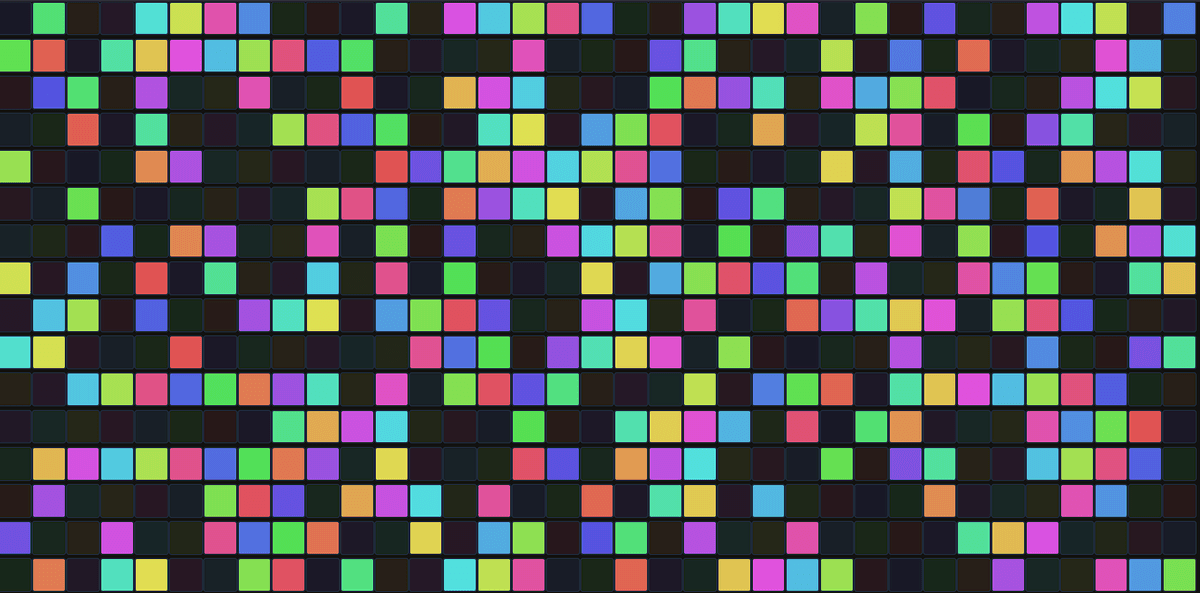 A grid of cells of various colors